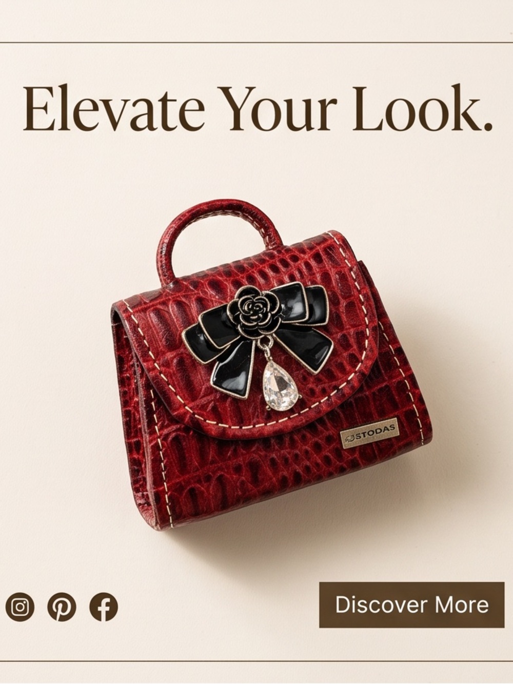 Red Croc-Texture Mini Top-Handle Bag with Bow Accent